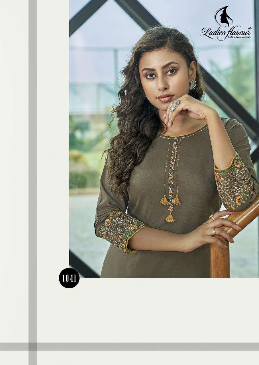 Ladies flavour presents Serena vol-5 Rayon embroidery work kurtis catalog 