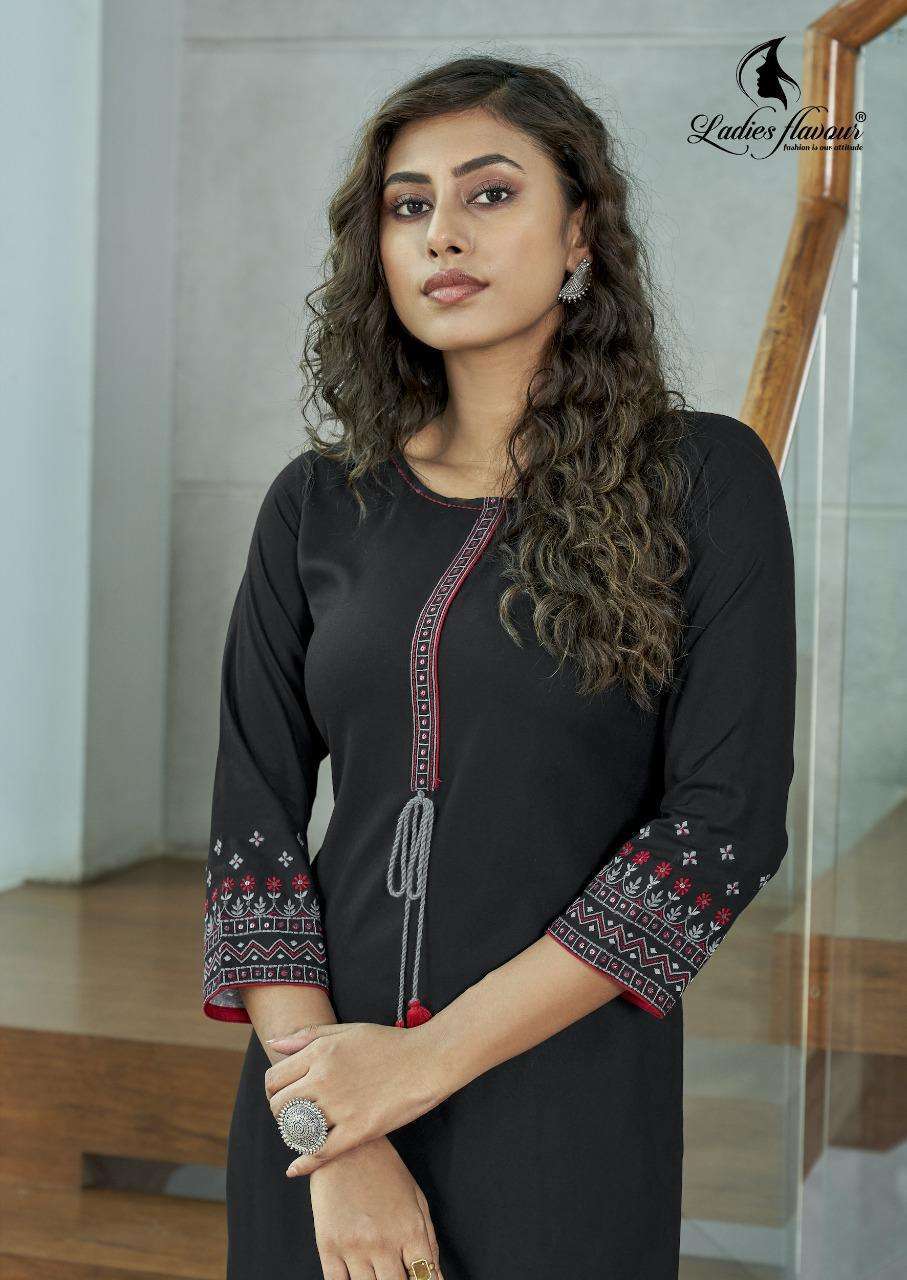 Ladies flavour presents Serena vol-5 Rayon embroidery work kurtis catalog 