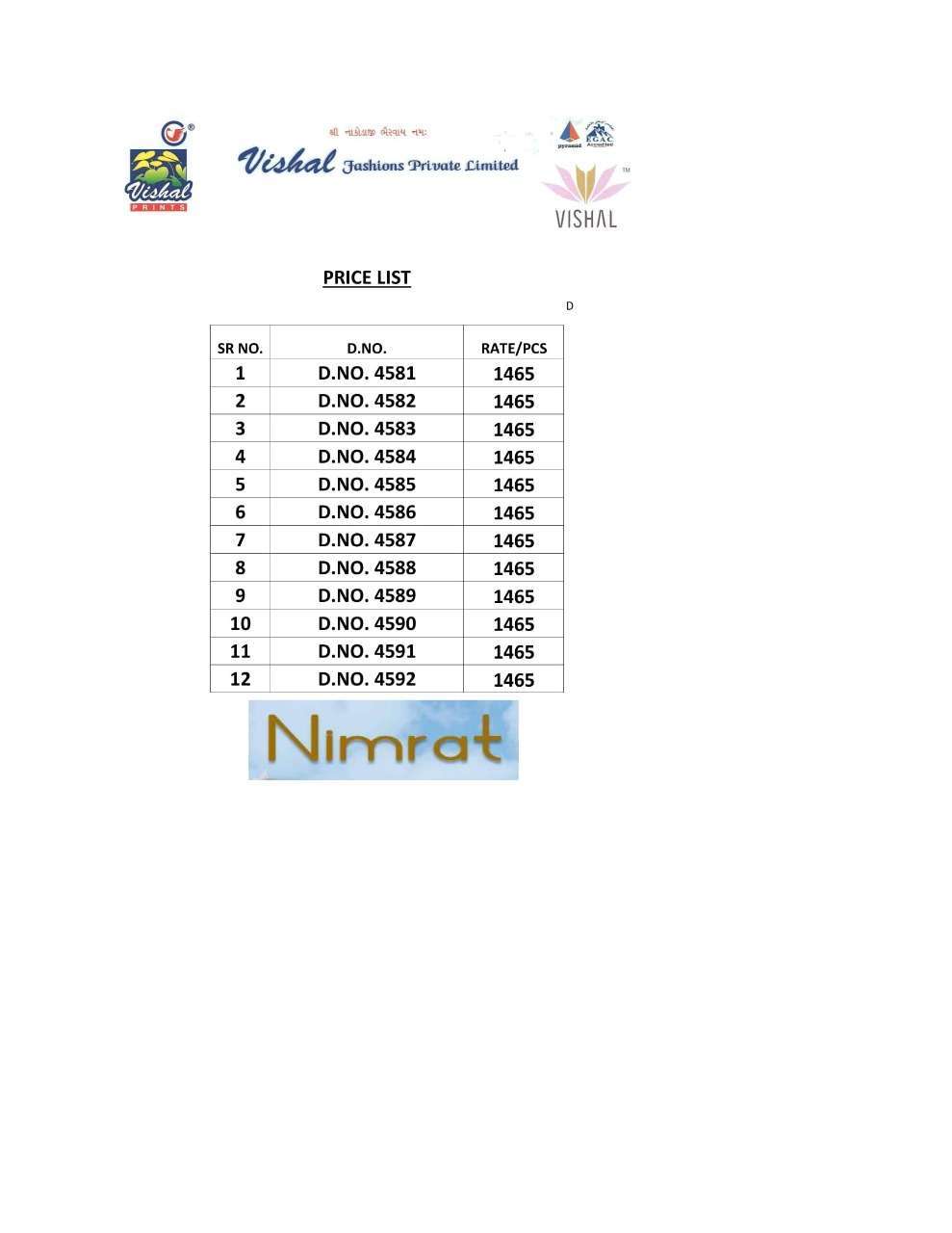 Vishal presents Nimrat georgette printed sarees catalog wholesaler 