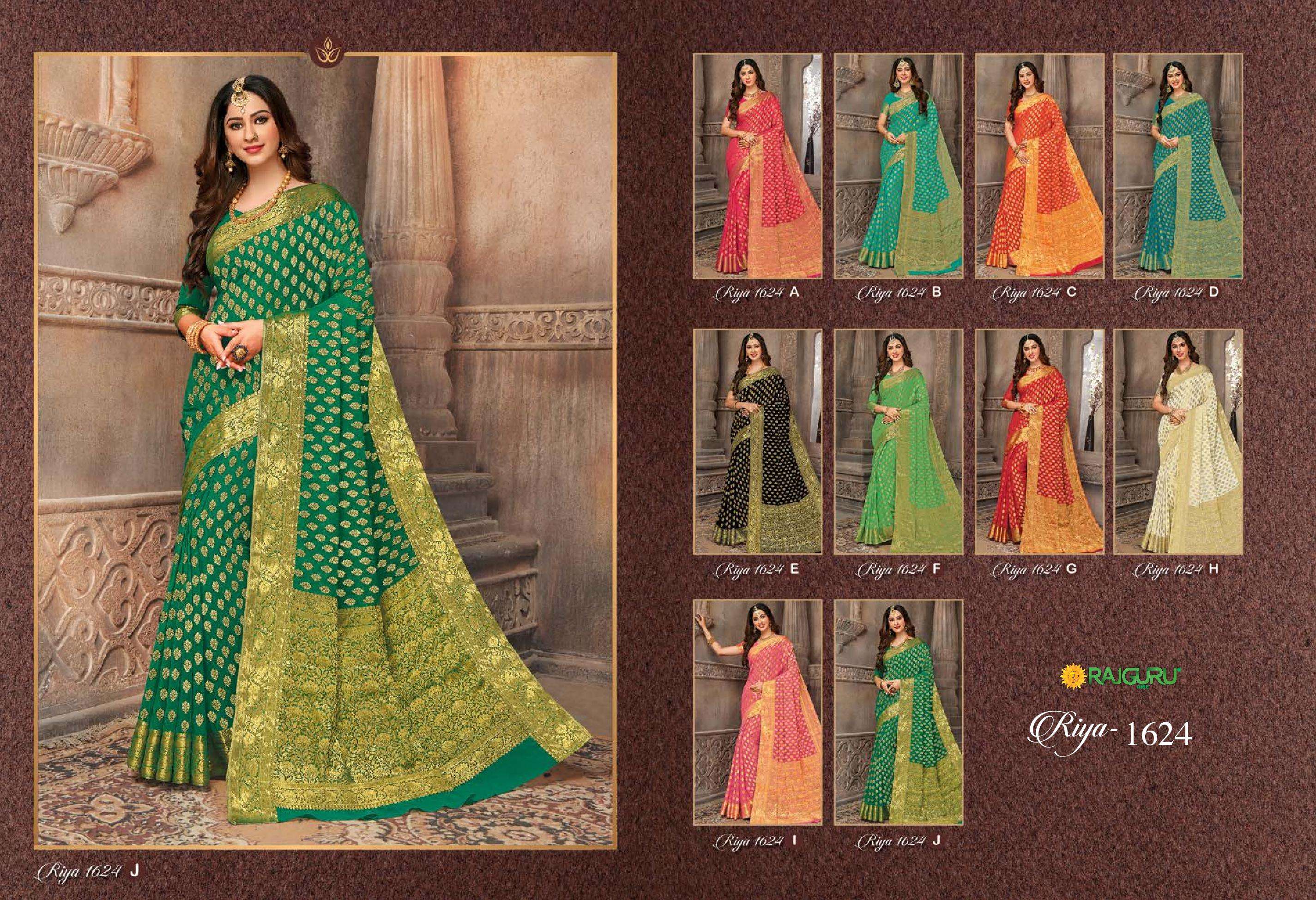 rajguru presents riya 1624 fancy designer chiffon sarees catalog wholesaler and exporters