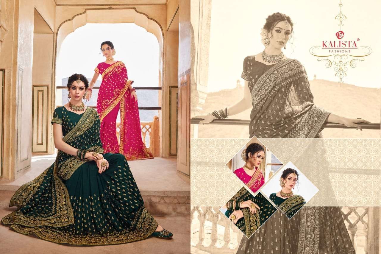 KALISTA PRESENTS VIRASAT GOLD VOL-3 VICHITRA SILK EMBROIDERY FANCY SAREES CATALOG WHOLESALER