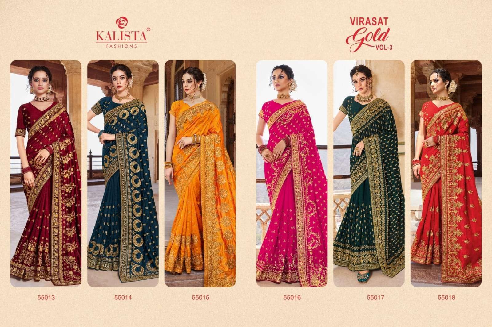 KALISTA PRESENTS VIRASAT GOLD VOL-3 VICHITRA SILK EMBROIDERY FANCY SAREES CATALOG WHOLESALER