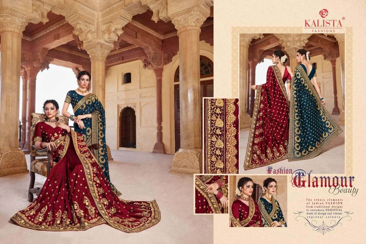 KALISTA PRESENTS VIRASAT GOLD VOL-3 VICHITRA SILK EMBROIDERY FANCY SAREES CATALOG WHOLESALER