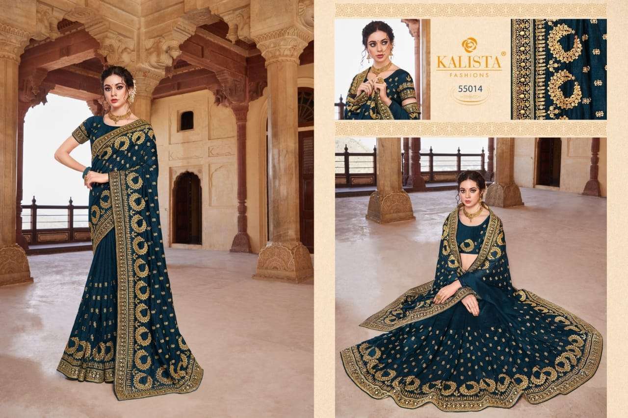 KALISTA PRESENTS VIRASAT GOLD VOL-3 VICHITRA SILK EMBROIDERY FANCY SAREES CATALOG WHOLESALER