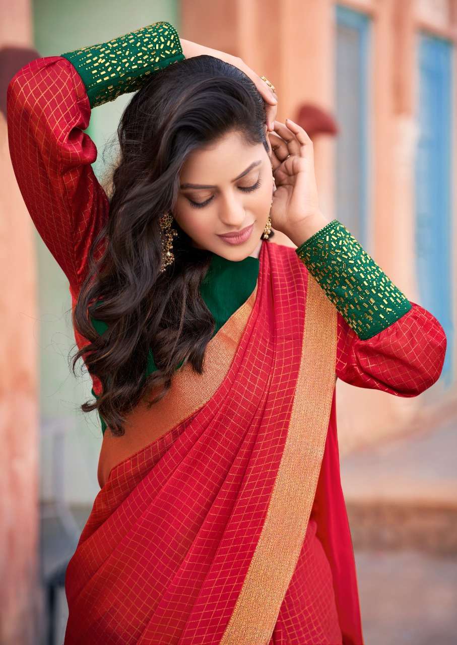 KASHVI PRESENTS KIARA FANCY SAREES WITH STONE WORK BLOUSE PATTERN CATALOG WHOLESALER 