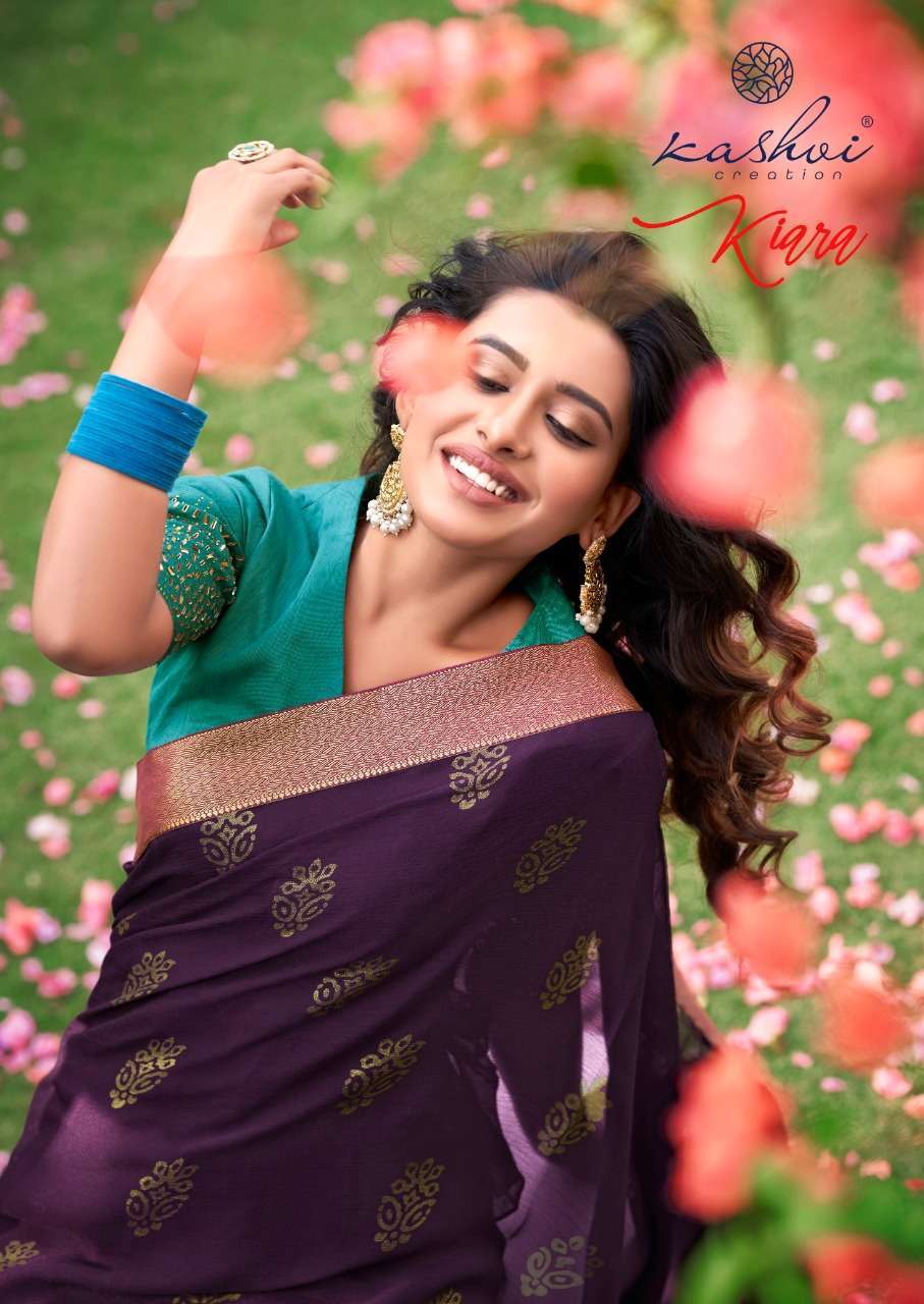 KASHVI PRESENTS KIARA FANCY SAREES WITH STONE WORK BLOUSE PATTERN CATALOG WHOLESALER 