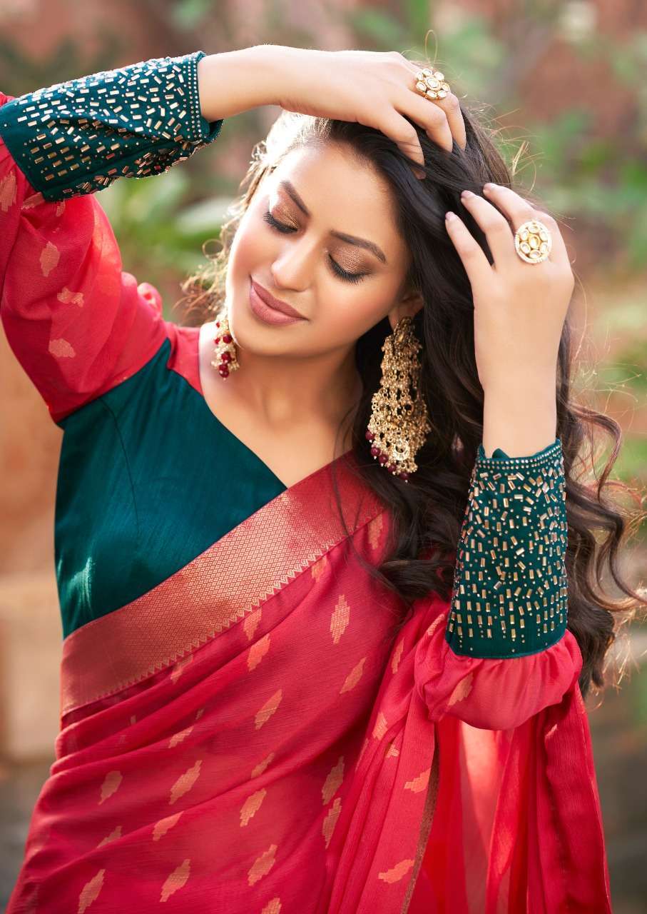 KASHVI PRESENTS KIARA FANCY SAREES WITH STONE WORK BLOUSE PATTERN CATALOG WHOLESALER 