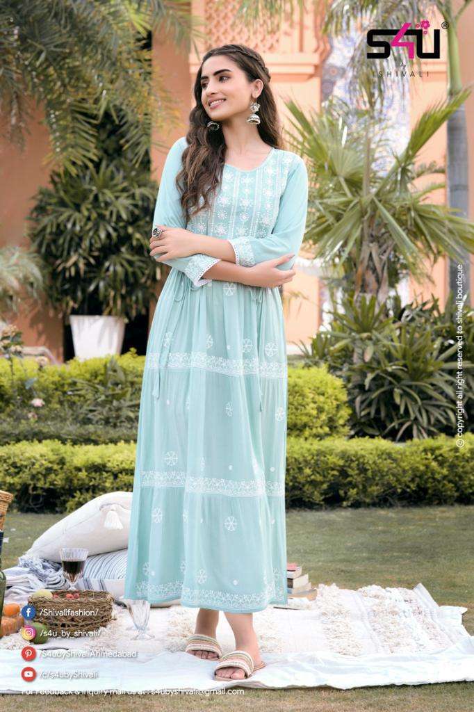 S4u presents Lucknowi vol-2 viscose Rayon designer Lucknowi work kurtis catalog collection 
