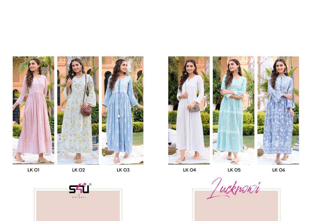S4u presents Lucknowi vol-2 viscose Rayon designer Lucknowi work kurtis catalog collection 