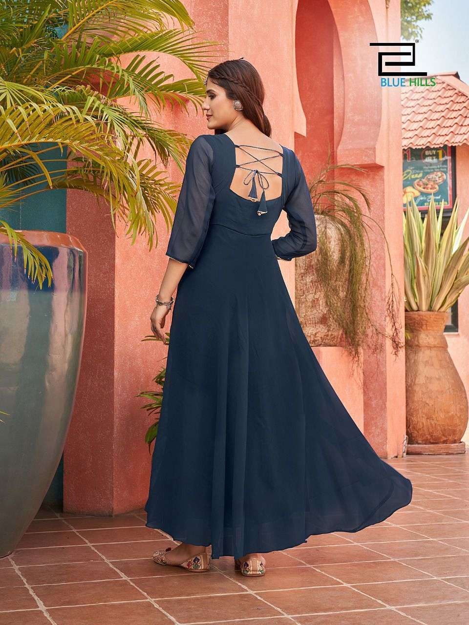 Blue hills presents Ginisha fancy georgette gown style kurtis catalog collection 