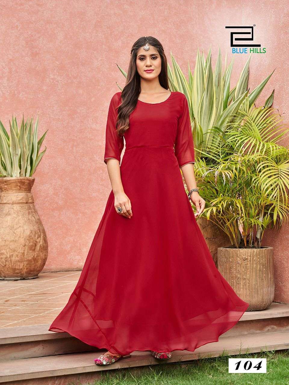 Blue hills presents Ginisha fancy georgette gown style kurtis catalog collection 