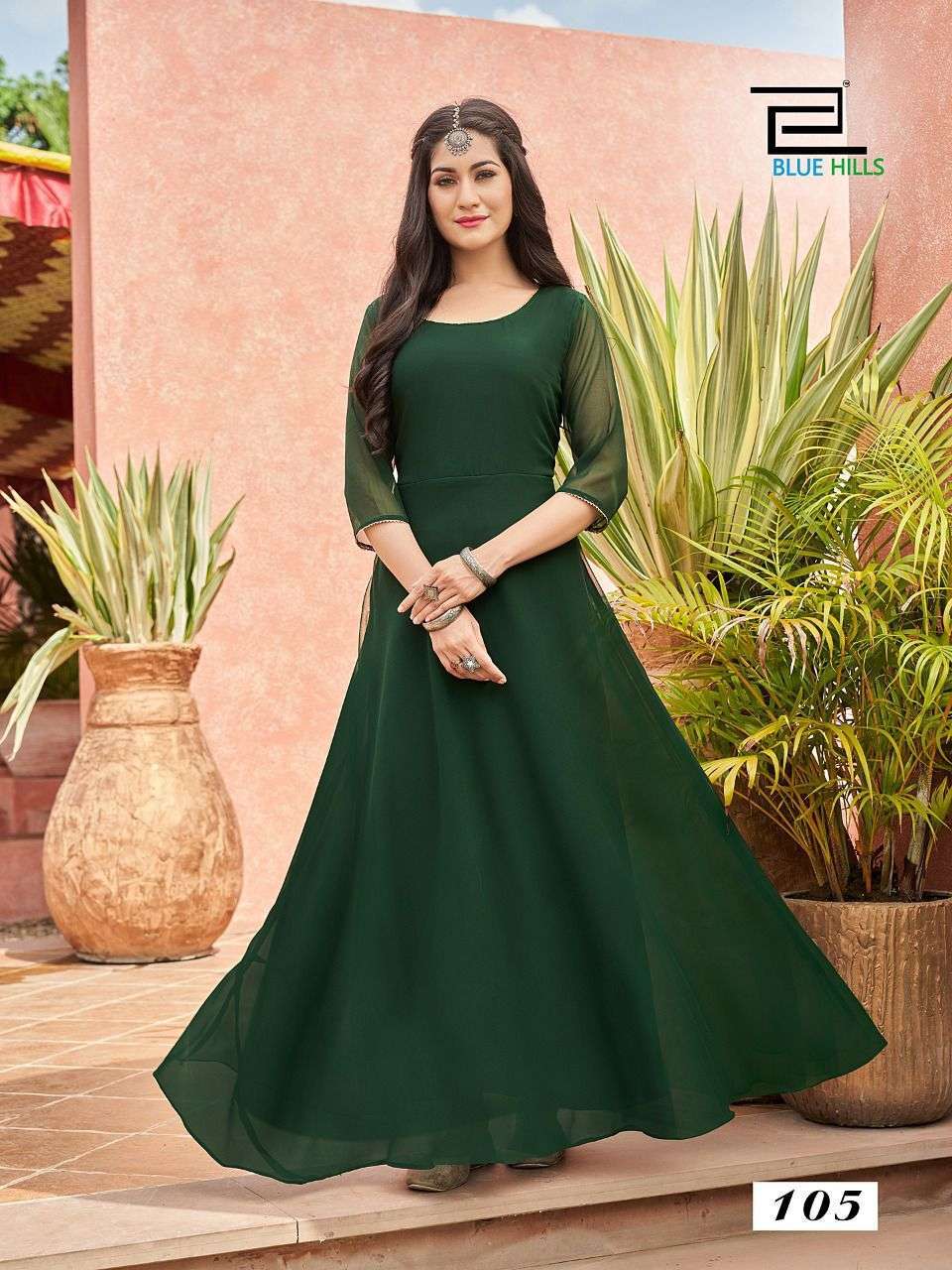 Blue hills presents Ginisha fancy georgette gown style kurtis catalog collection 