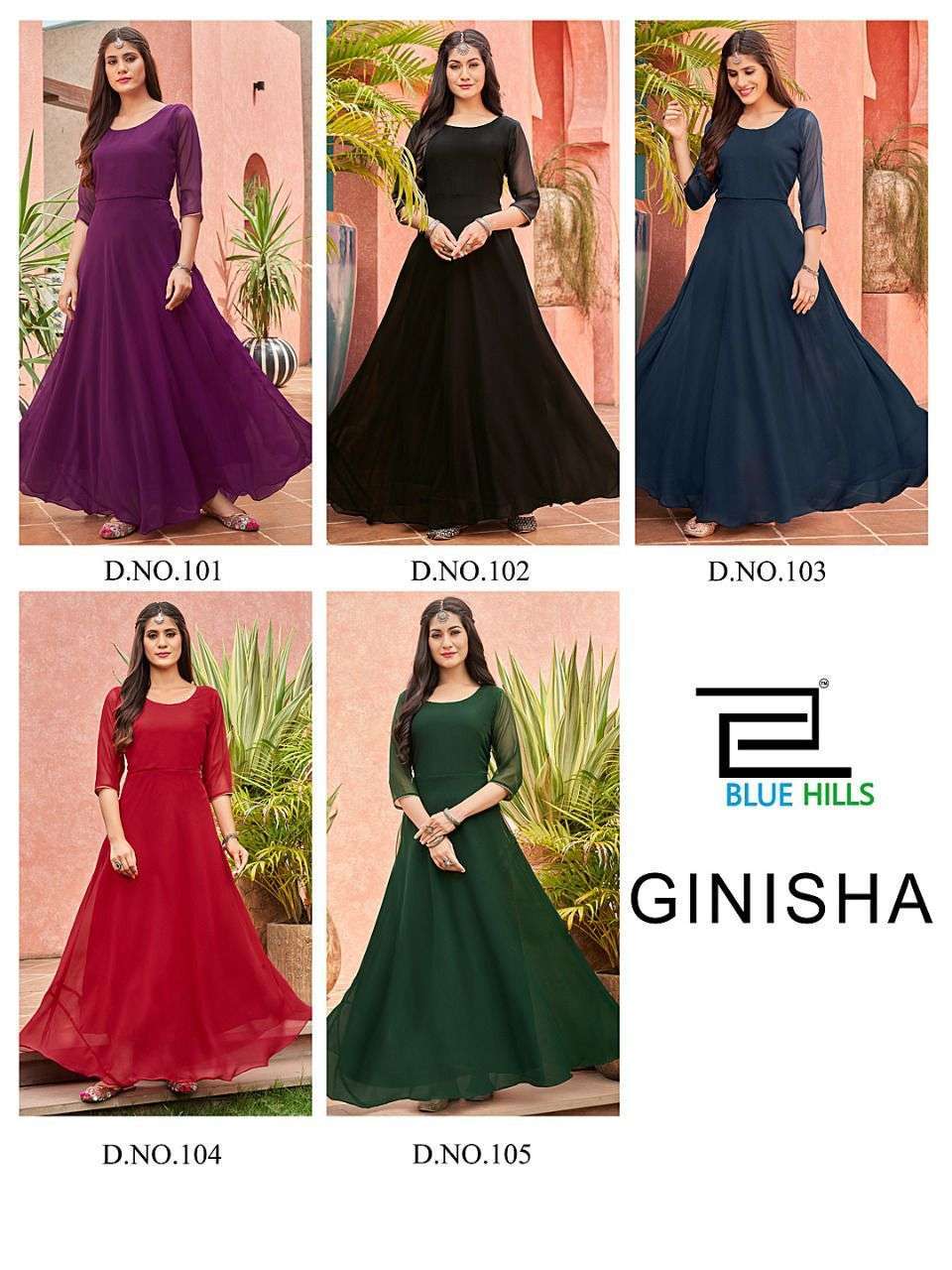 Blue hills presents Ginisha fancy georgette gown style kurtis catalog collection 