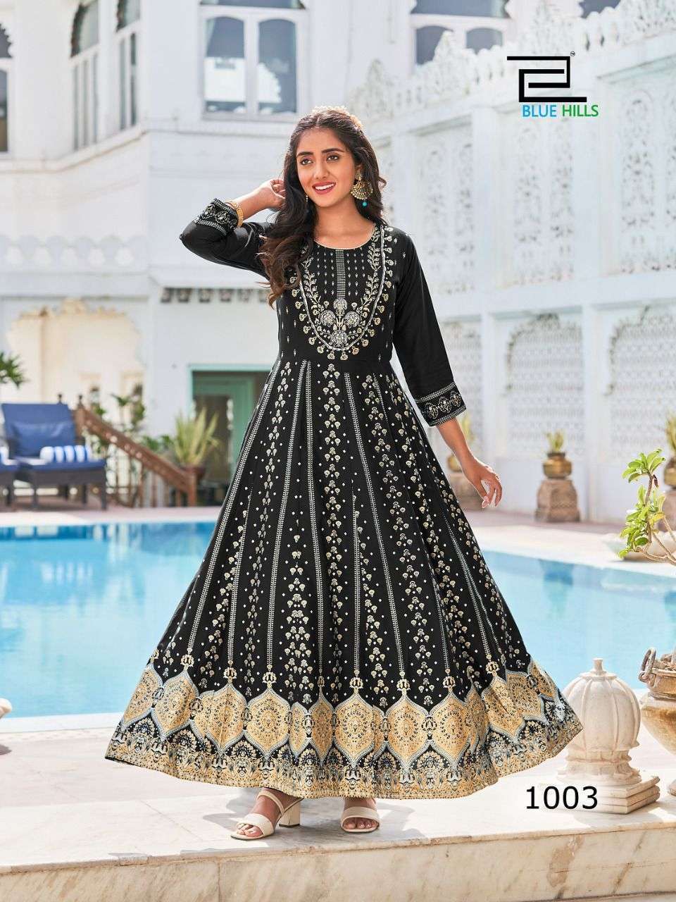 Buy Red Long Anarkali Gown Poshak at Rs. 650 online from Surati Fabric fancy  kurtis : Poshak-R