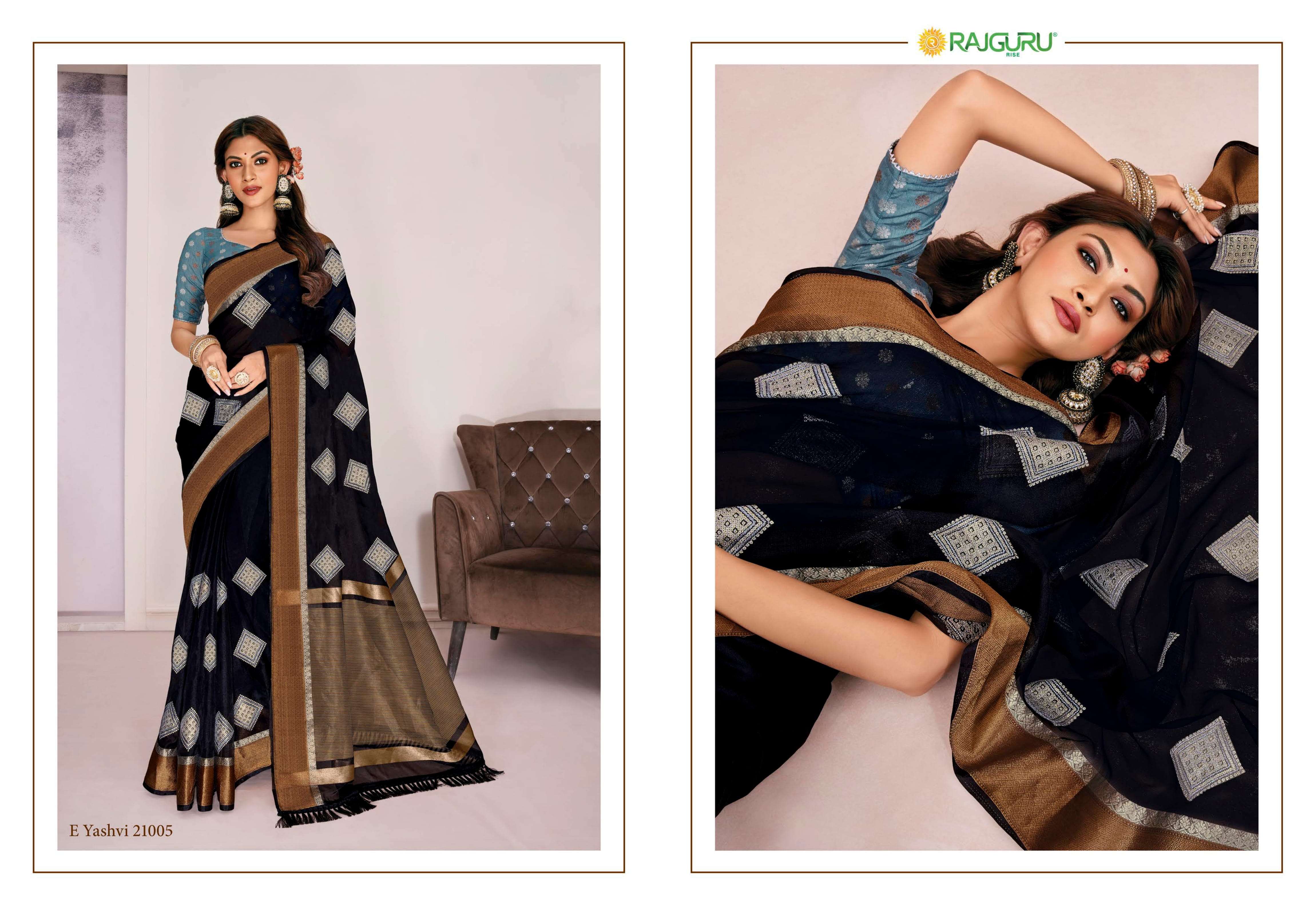 RAJGURU PRESENTS YASHVI DESIGNER COTTON SILK WITH EMBROIDEIED WORK SAREES  CATALOG WHOLESALER 