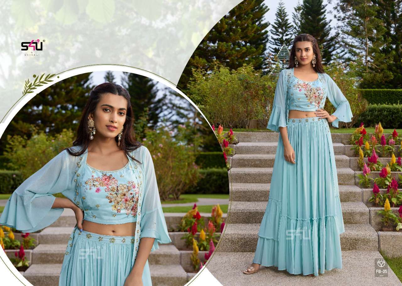 S4u presents Fusion Beats pure georgette designer crop top catalog wholesaler 