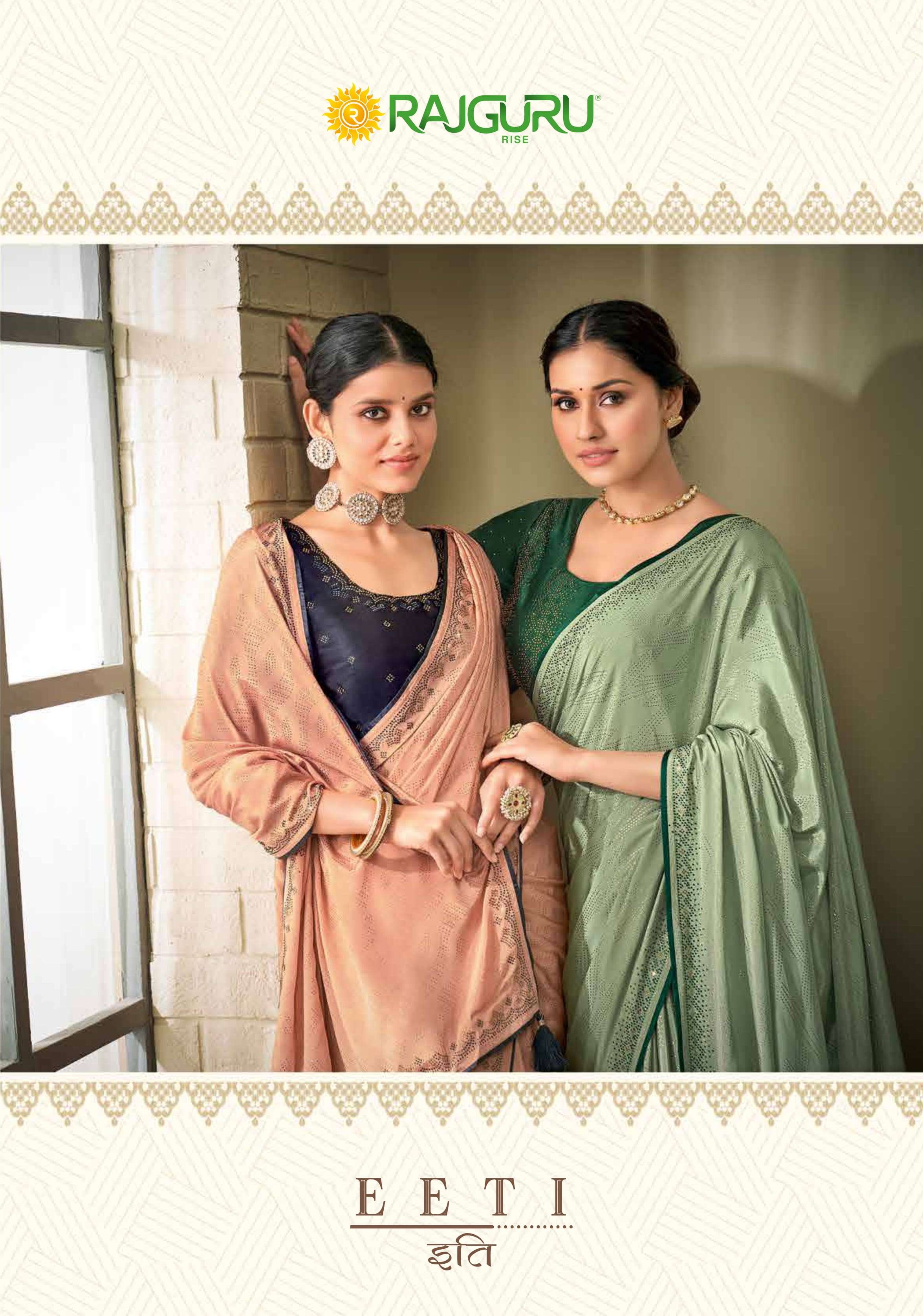 RAJGURU PRESENTS EETI FANCY SILK SAREES WITH SWAROVSKI WORK CATALOG WHOLESALER 