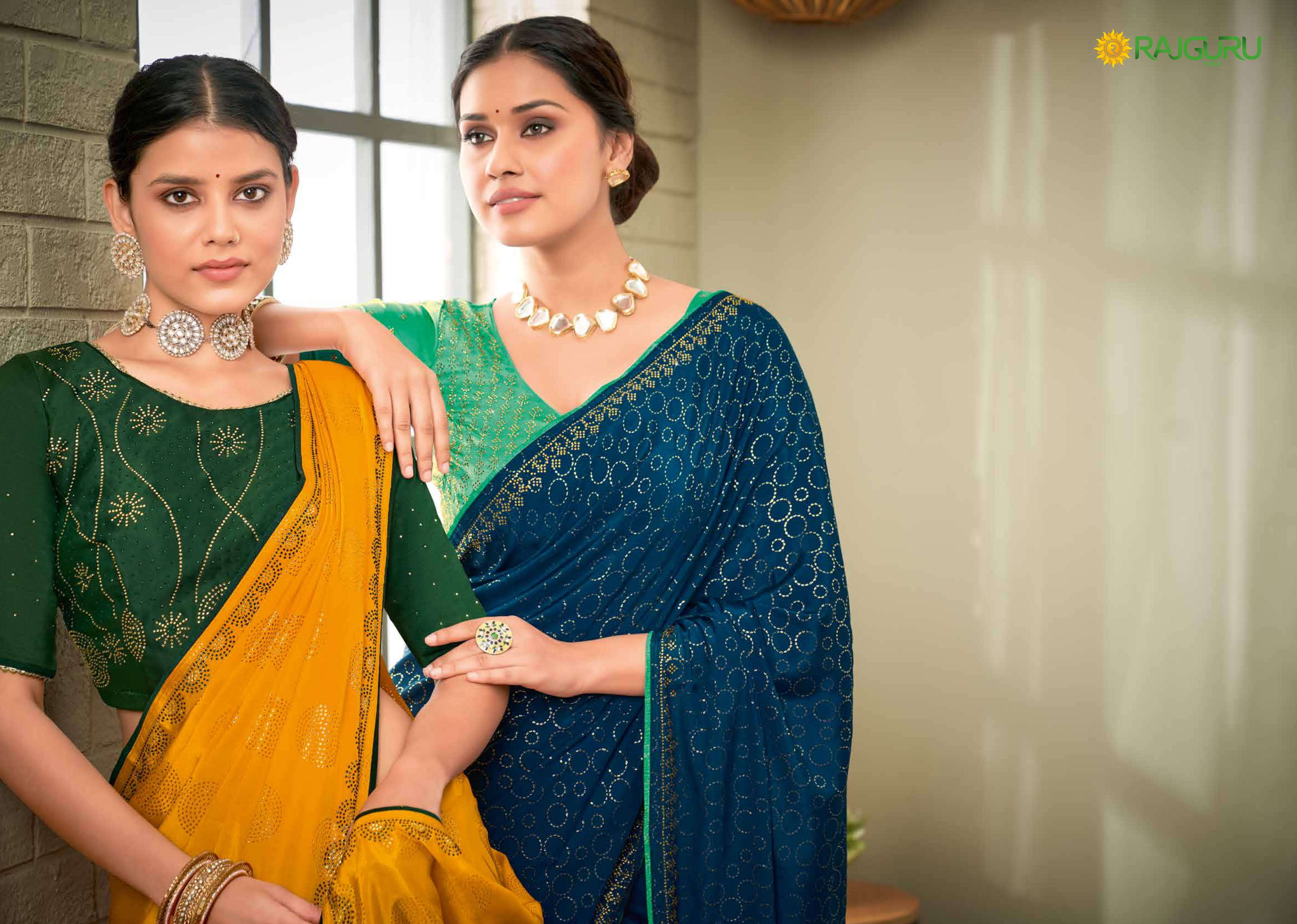 RAJGURU PRESENTS EETI FANCY SILK SAREES WITH SWAROVSKI WORK CATALOG WHOLESALER 