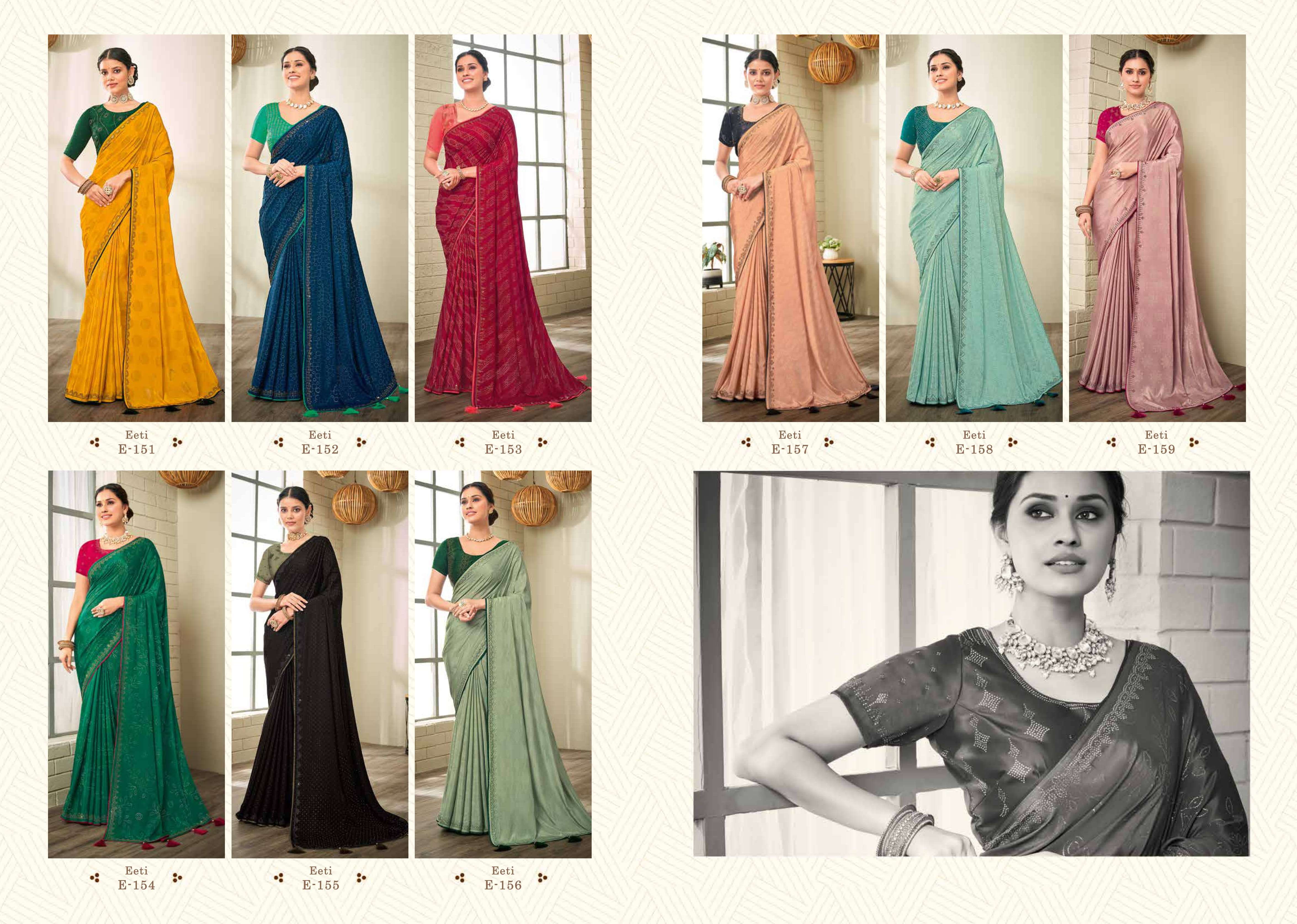 RAJGURU PRESENTS EETI FANCY SILK SAREES WITH SWAROVSKI WORK CATALOG WHOLESALER 