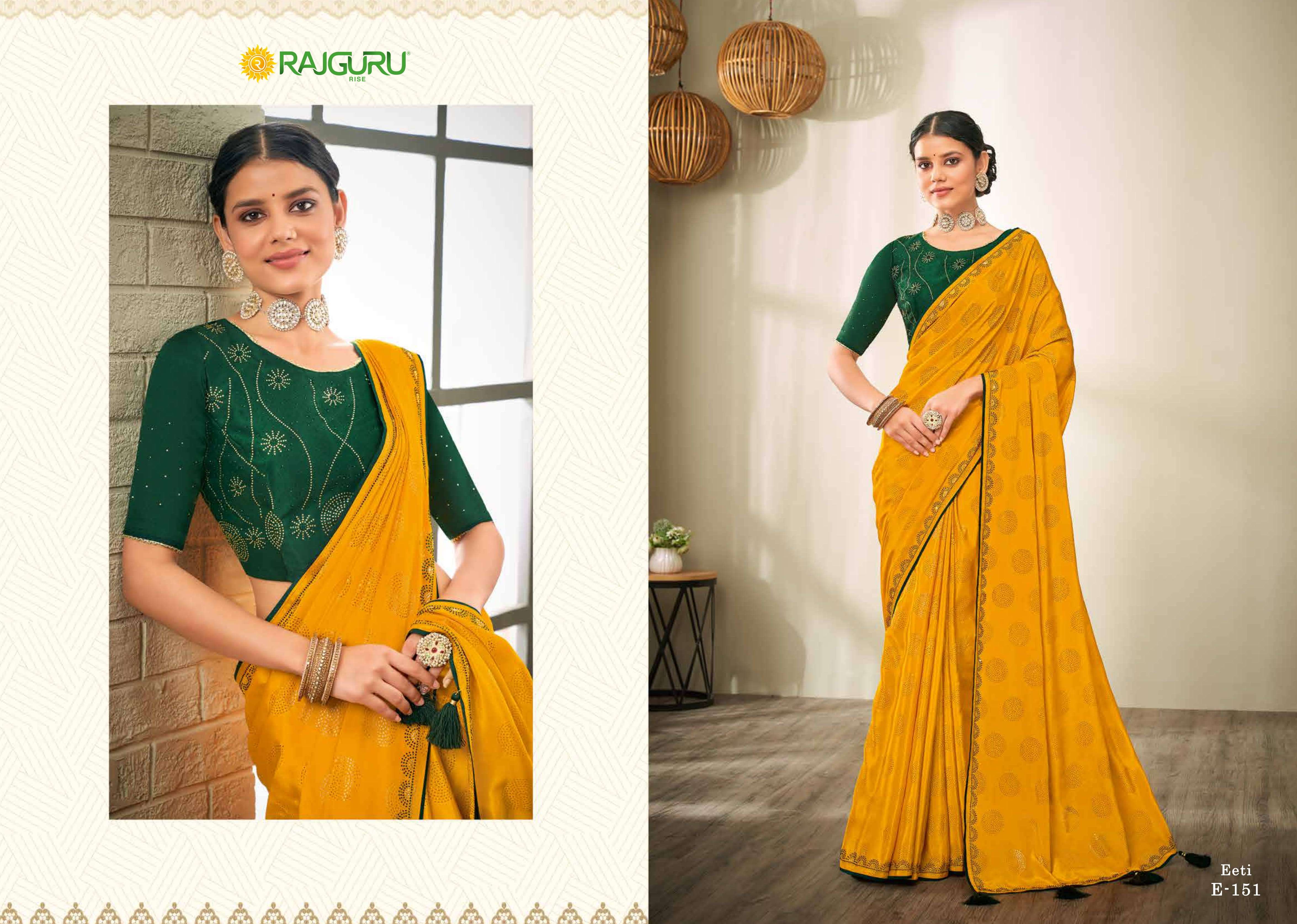 RAJGURU PRESENTS EETI FANCY SILK SAREES WITH SWAROVSKI WORK CATALOG WHOLESALER 