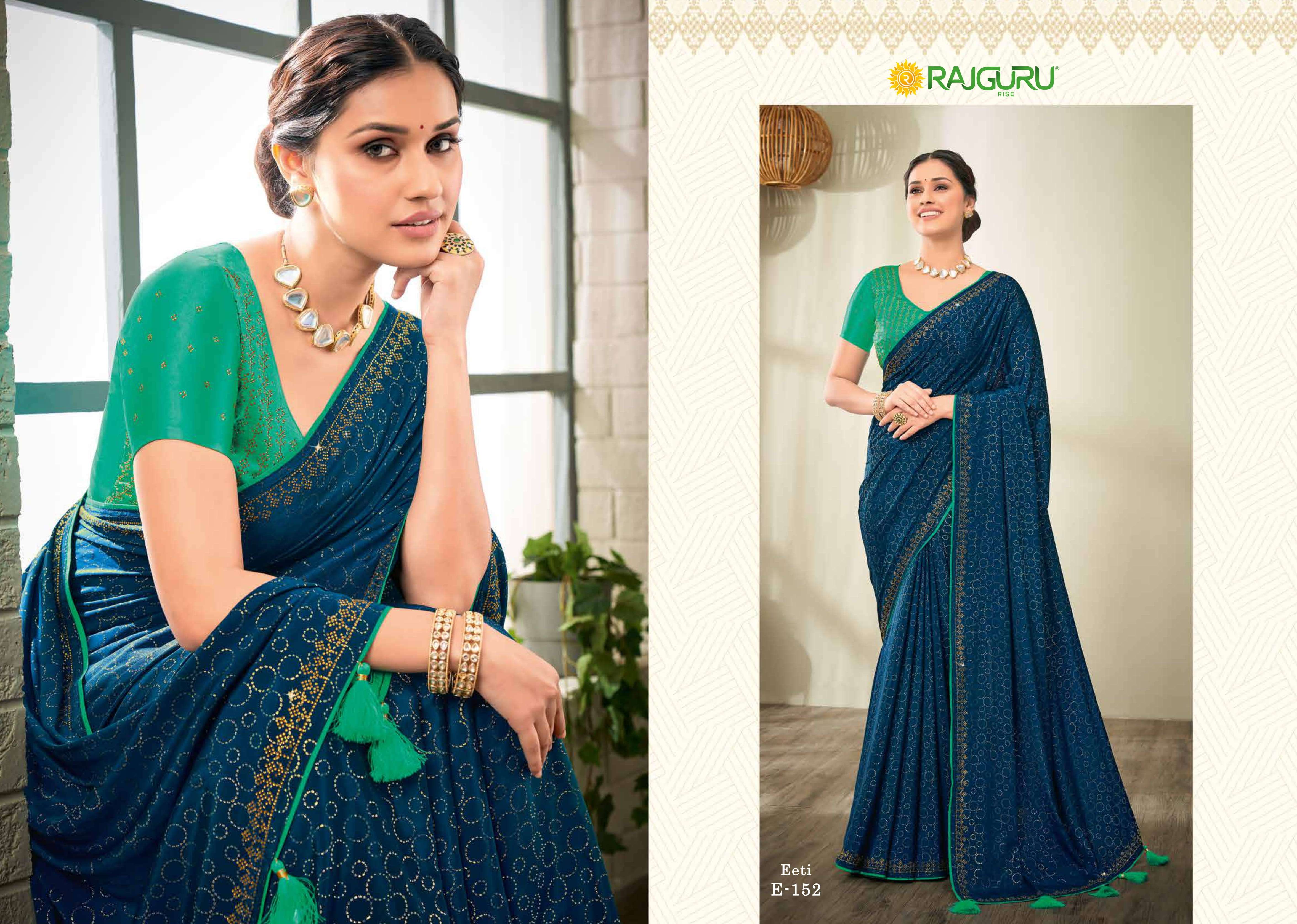 RAJGURU PRESENTS EETI FANCY SILK SAREES WITH SWAROVSKI WORK CATALOG WHOLESALER 