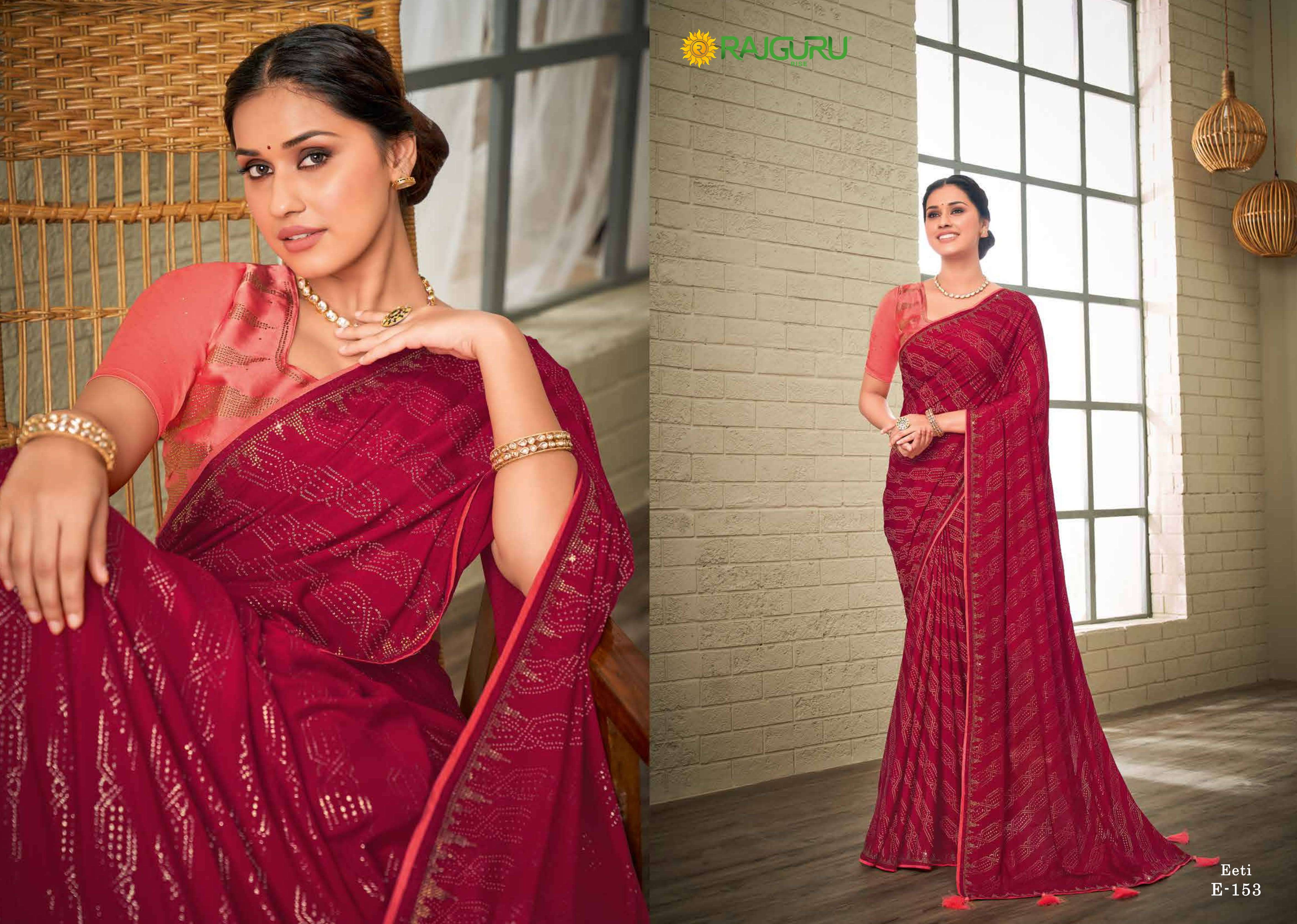 RAJGURU PRESENTS EETI FANCY SILK SAREES WITH SWAROVSKI WORK CATALOG WHOLESALER 