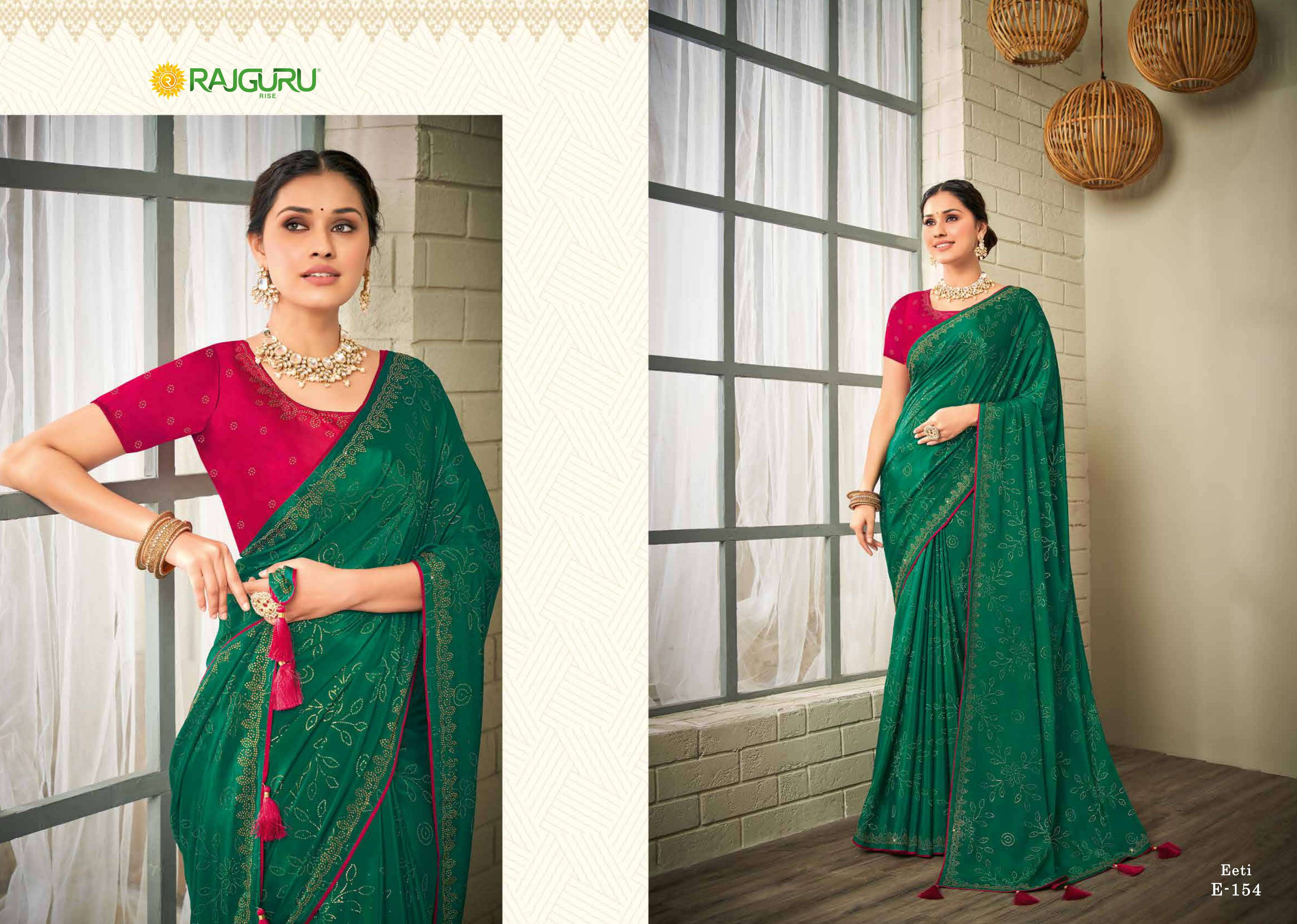 RAJGURU PRESENTS EETI FANCY SILK SAREES WITH SWAROVSKI WORK CATALOG WHOLESALER 