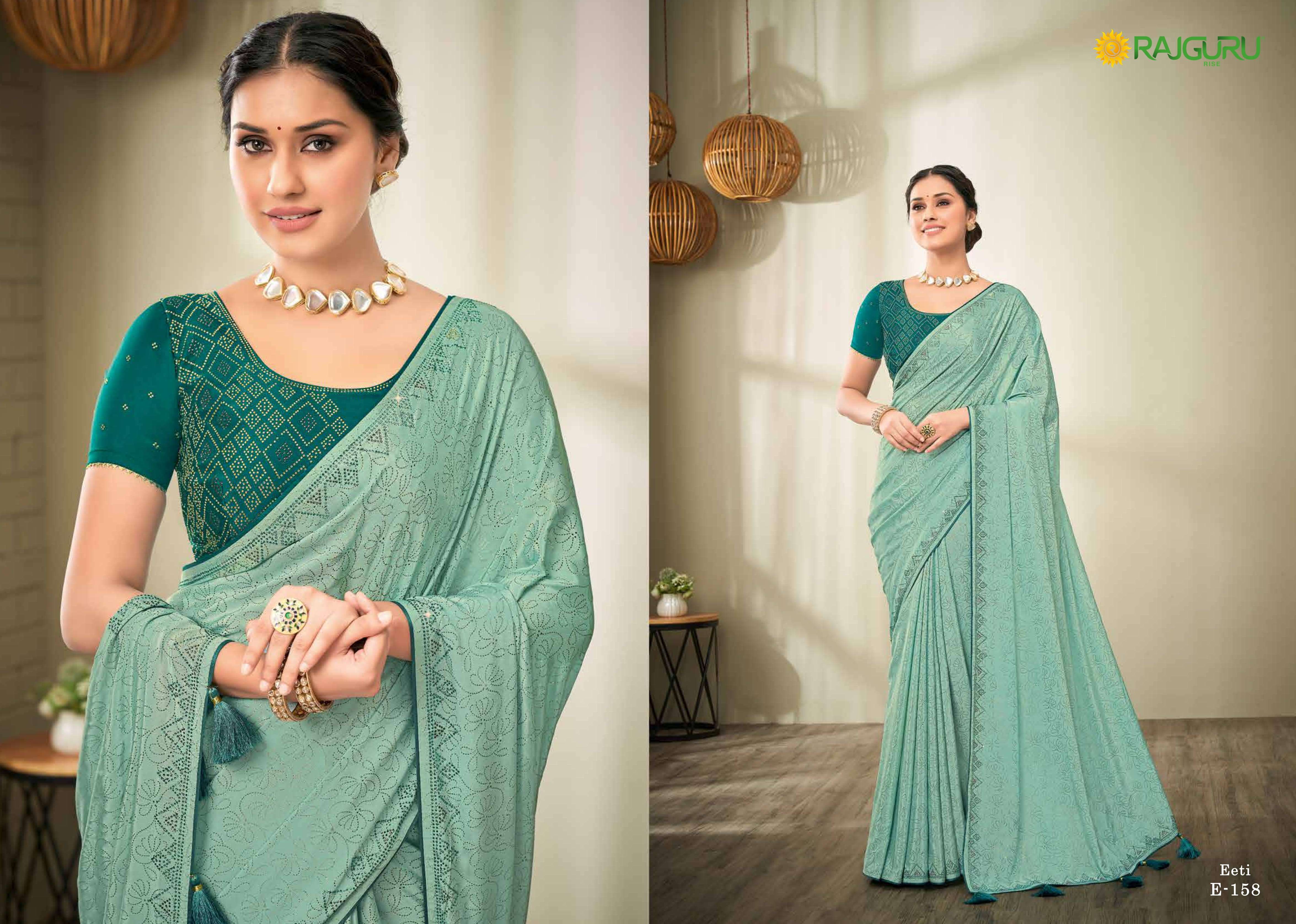 RAJGURU PRESENTS EETI FANCY SILK SAREES WITH SWAROVSKI WORK CATALOG WHOLESALER 