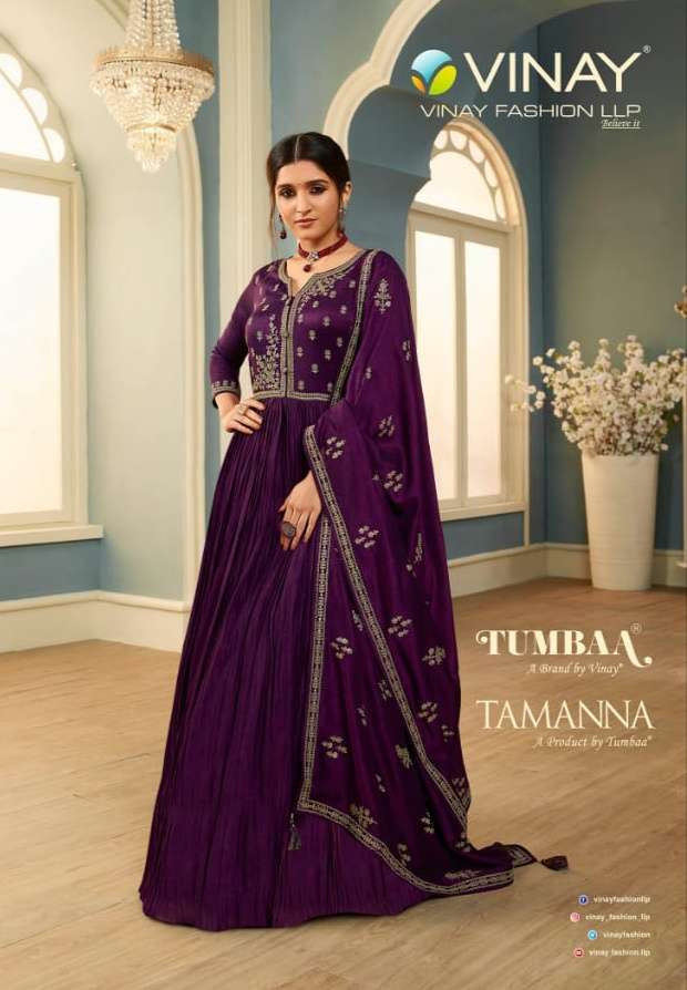VINAY FASHION PRESENTS TUMBAA TAMANNA GEORGETTE FESTIVE LOOK GOWN WITH DUPATTA CATALOG WHOLESALER 