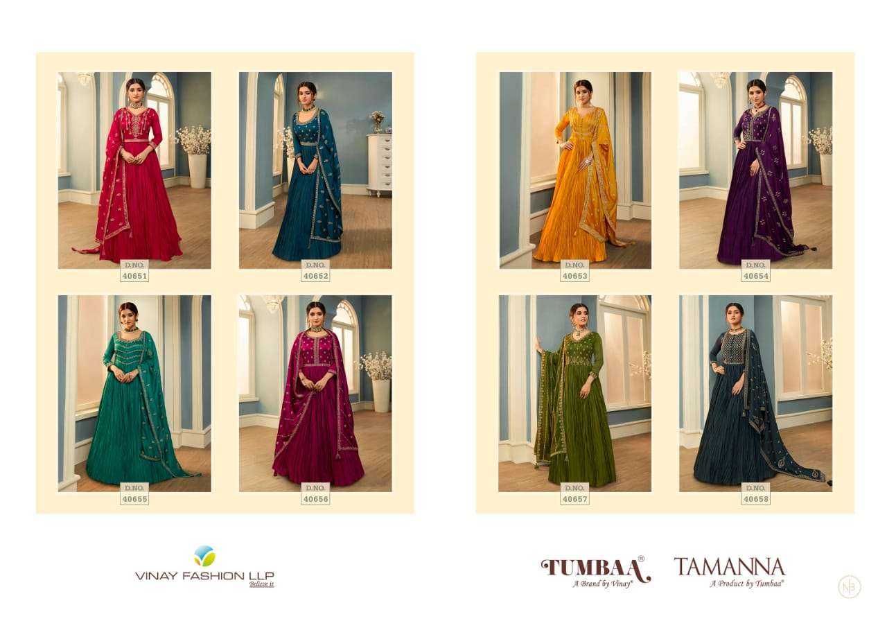 VINAY FASHION PRESENTS TUMBAA TAMANNA GEORGETTE FESTIVE LOOK GOWN WITH DUPATTA CATALOG WHOLESALER 