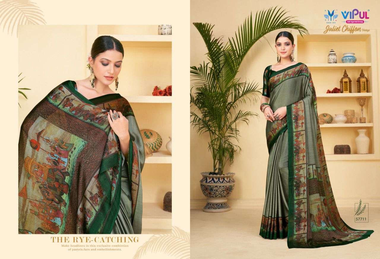 VIPUL PRESENTS JULIET CHIFFON VINTAGE UNIFORM SAREES CATALOG WHOLESALER