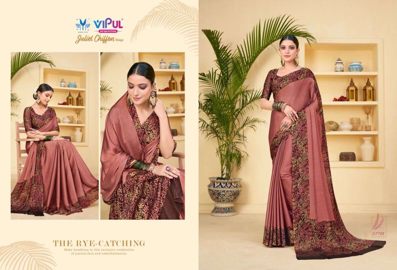 VIPUL PRESENTS JULIET CHIFFON VINTAGE UNIFORM SAREES CATALOG WHOLESALER