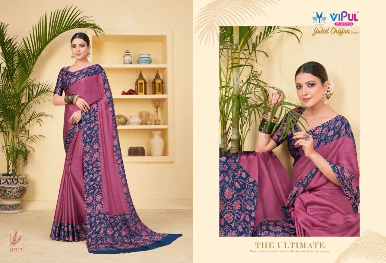 VIPUL PRESENTS JULIET CHIFFON VINTAGE UNIFORM SAREES CATALOG WHOLESALER
