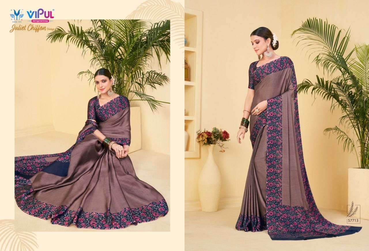 VIPUL PRESENTS JULIET CHIFFON VINTAGE UNIFORM SAREES CATALOG WHOLESALER