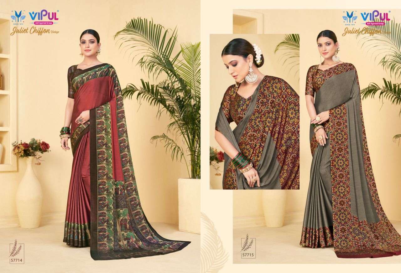 VIPUL PRESENTS JULIET CHIFFON VINTAGE UNIFORM SAREES CATALOG WHOLESALER