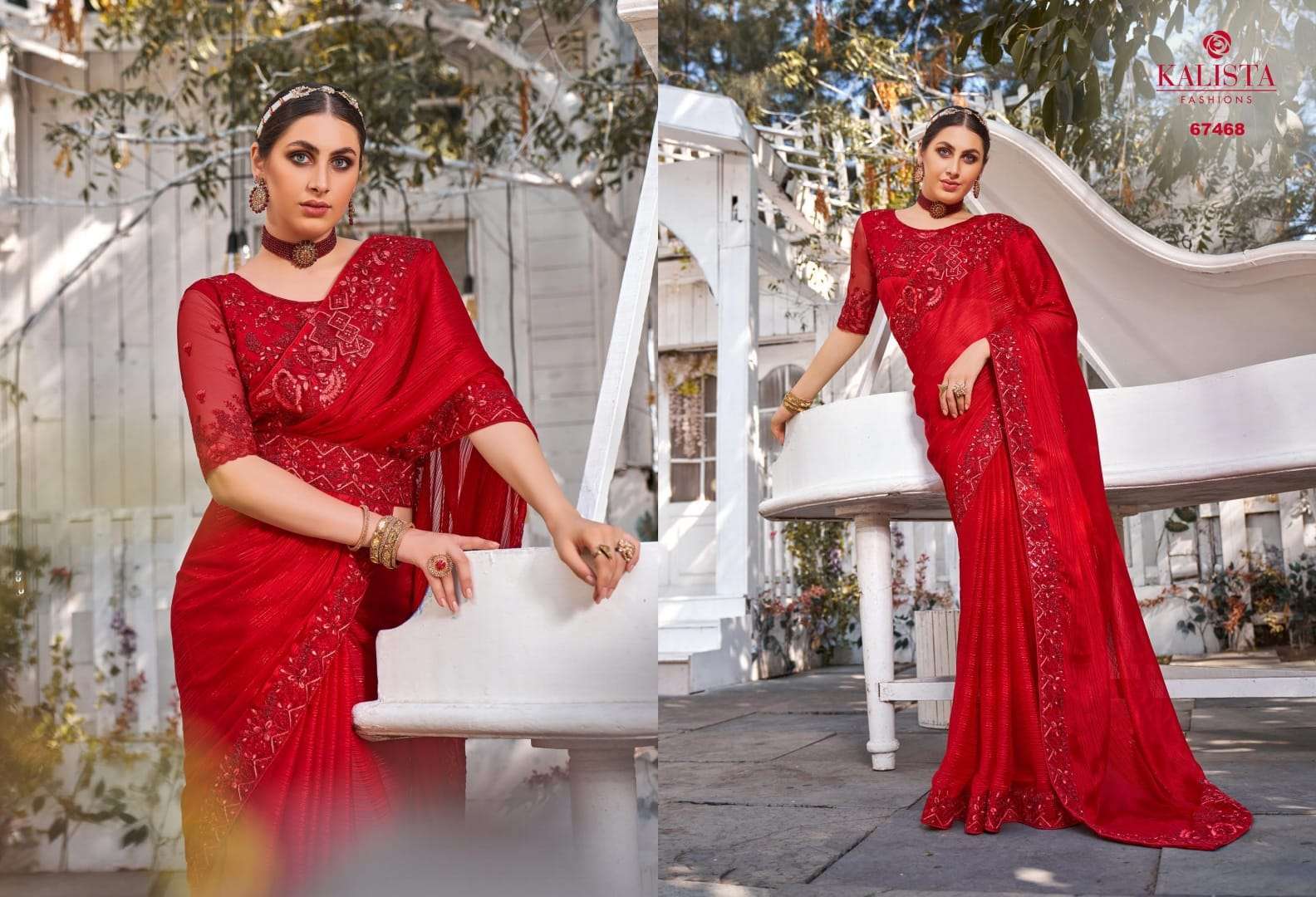 Kalista presents Cinderella gold edition satin organza designer sarees catalog wholesaler 