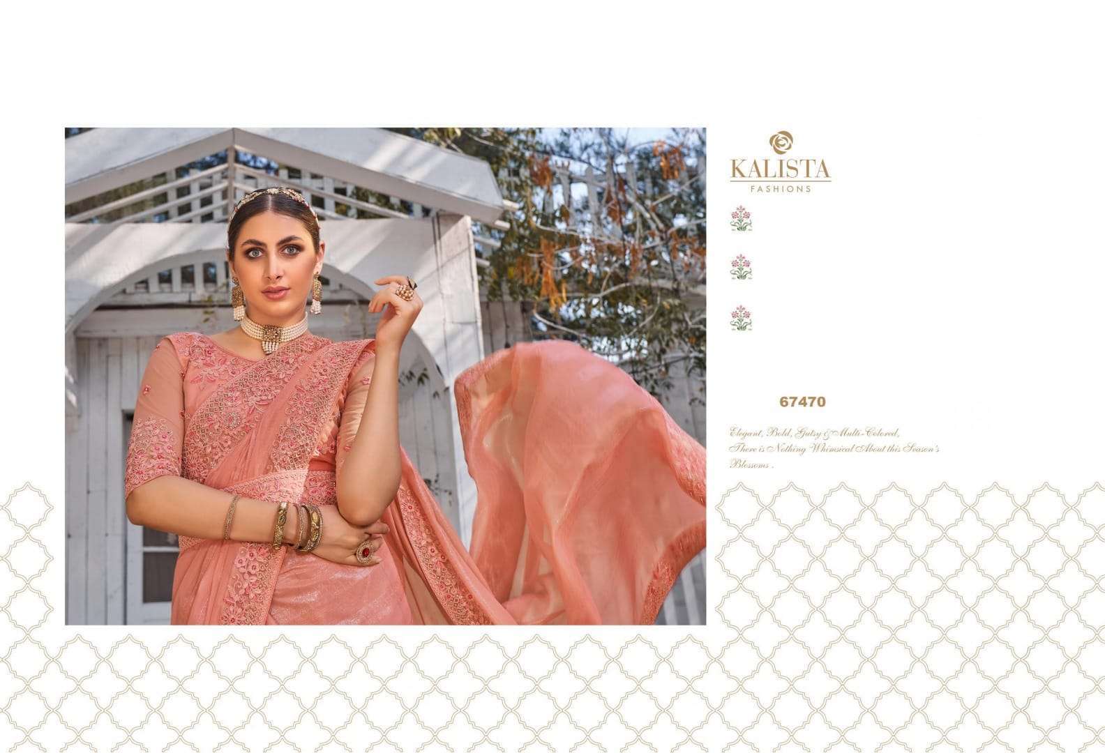 Kalista presents Cinderella gold edition satin organza designer sarees catalog wholesaler 