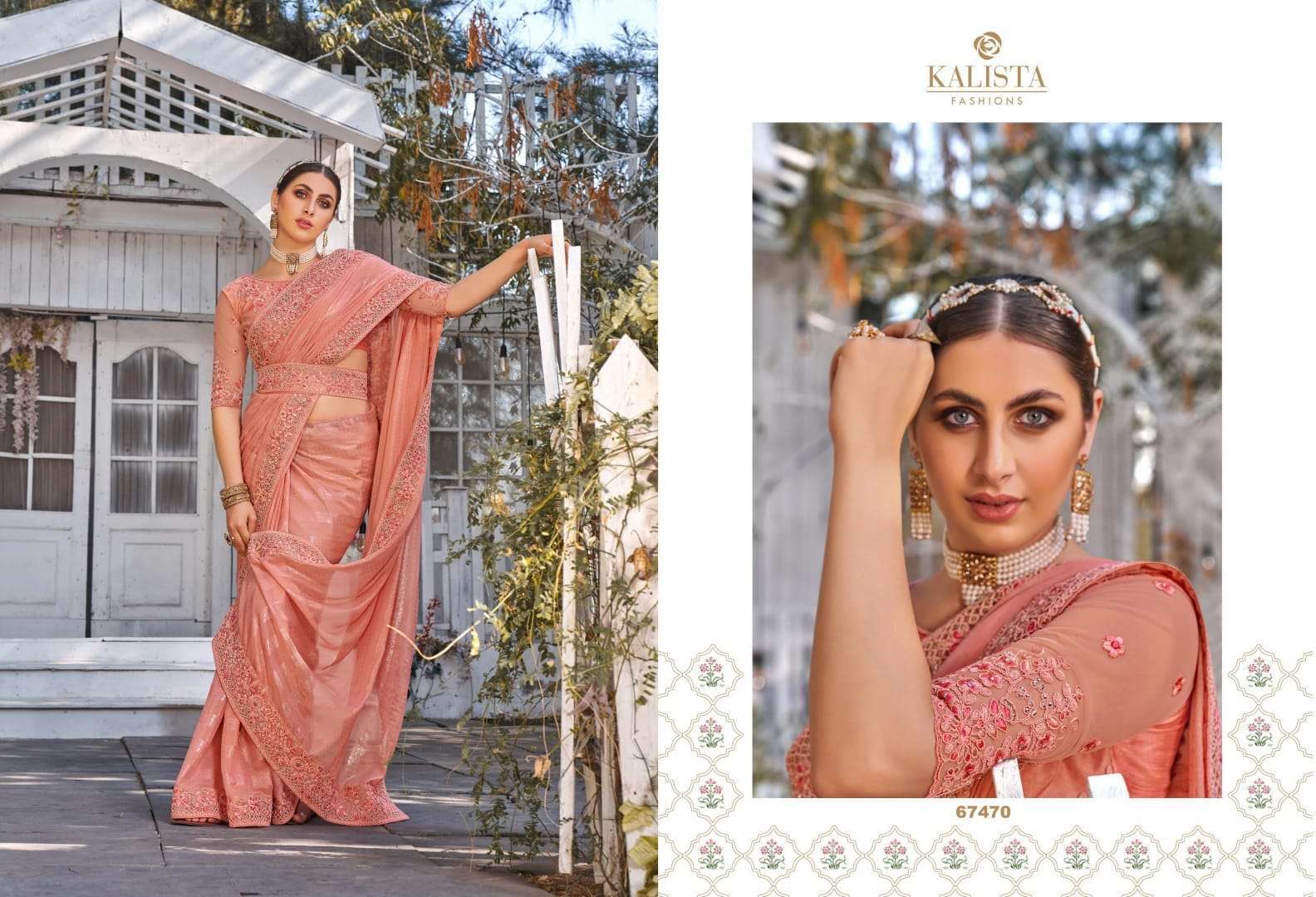 Kalista presents Cinderella gold edition satin organza designer sarees catalog wholesaler 