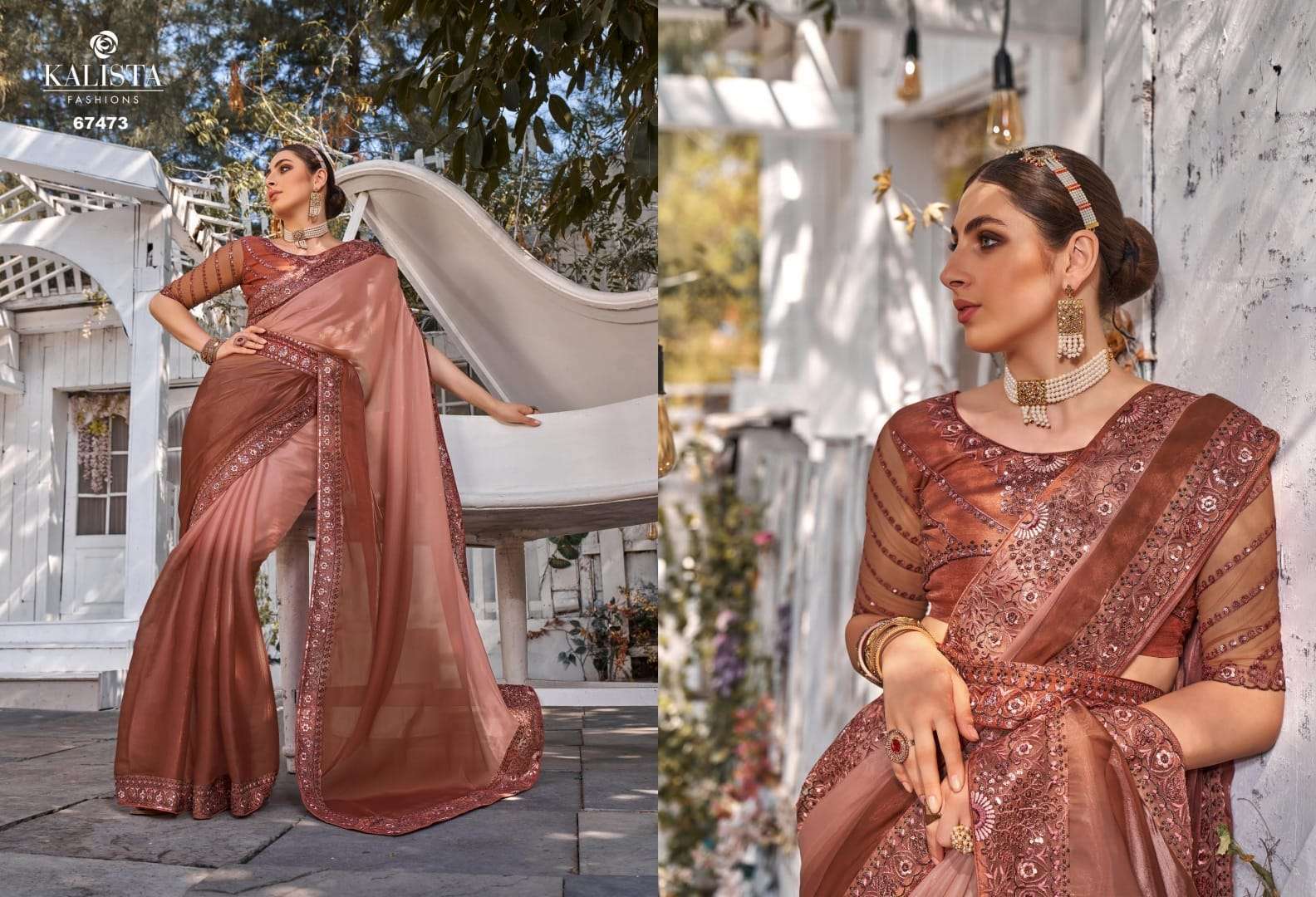 Kalista presents Cinderella gold edition satin organza designer sarees catalog wholesaler 