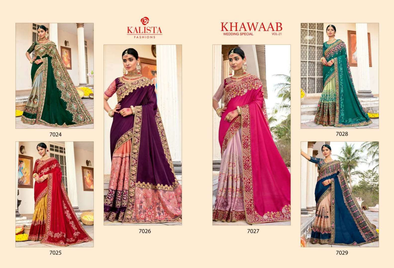 Kalista presents Khawaab vol-21 fancy heavy embroidery work sarees catalog wholesaler 