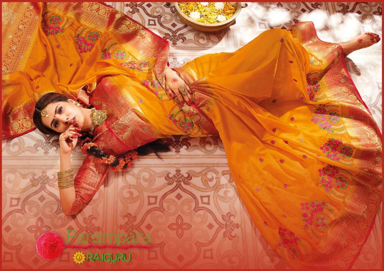 RAJGURU PRESENTS PARAMPARA SOFT RAW SILK FABRIC SAREES CATALOG WHOLESALER AND EXPORTER IN SURAT