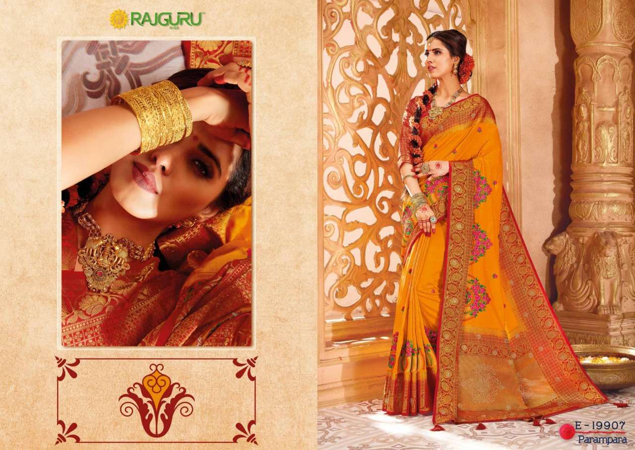 RAJGURU PRESENTS PARAMPARA SOFT RAW SILK FABRIC SAREES CATALOG WHOLESALER AND EXPORTER IN SURAT