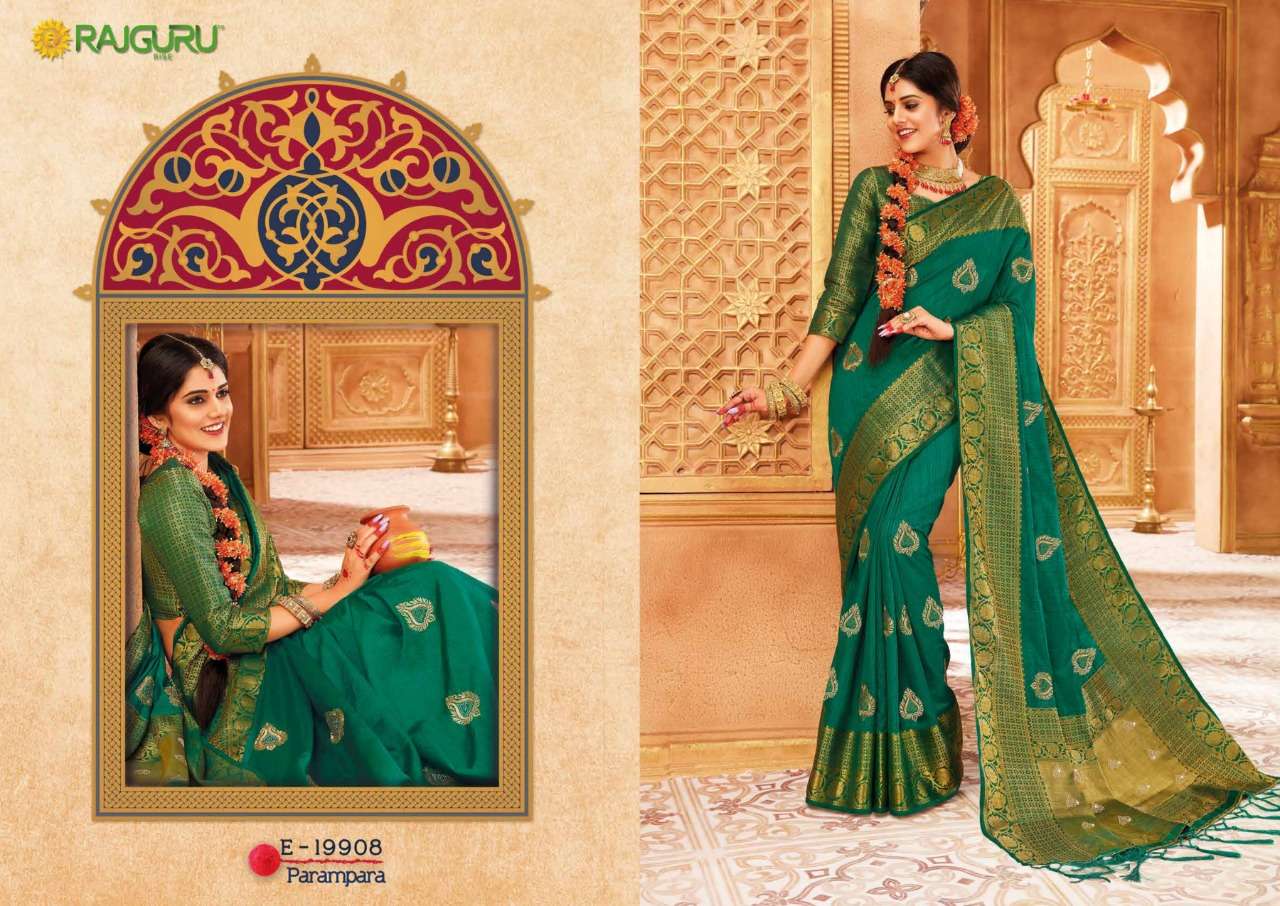 RAJGURU PRESENTS PARAMPARA SOFT RAW SILK FABRIC SAREES CATALOG WHOLESALER AND EXPORTER IN SURAT