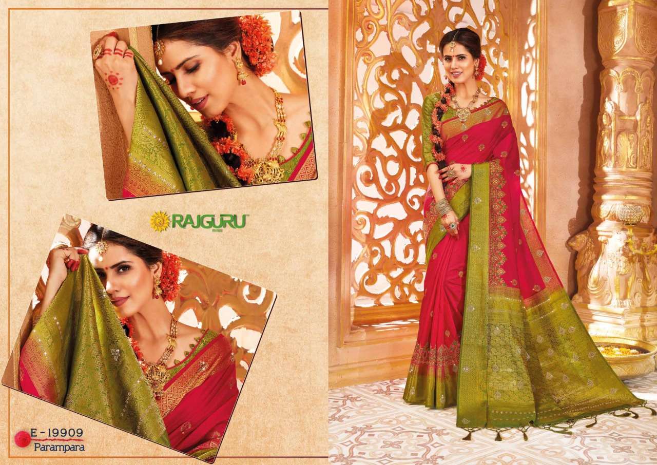 RAJGURU PRESENTS PARAMPARA SOFT RAW SILK FABRIC SAREES CATALOG WHOLESALER AND EXPORTER IN SURAT