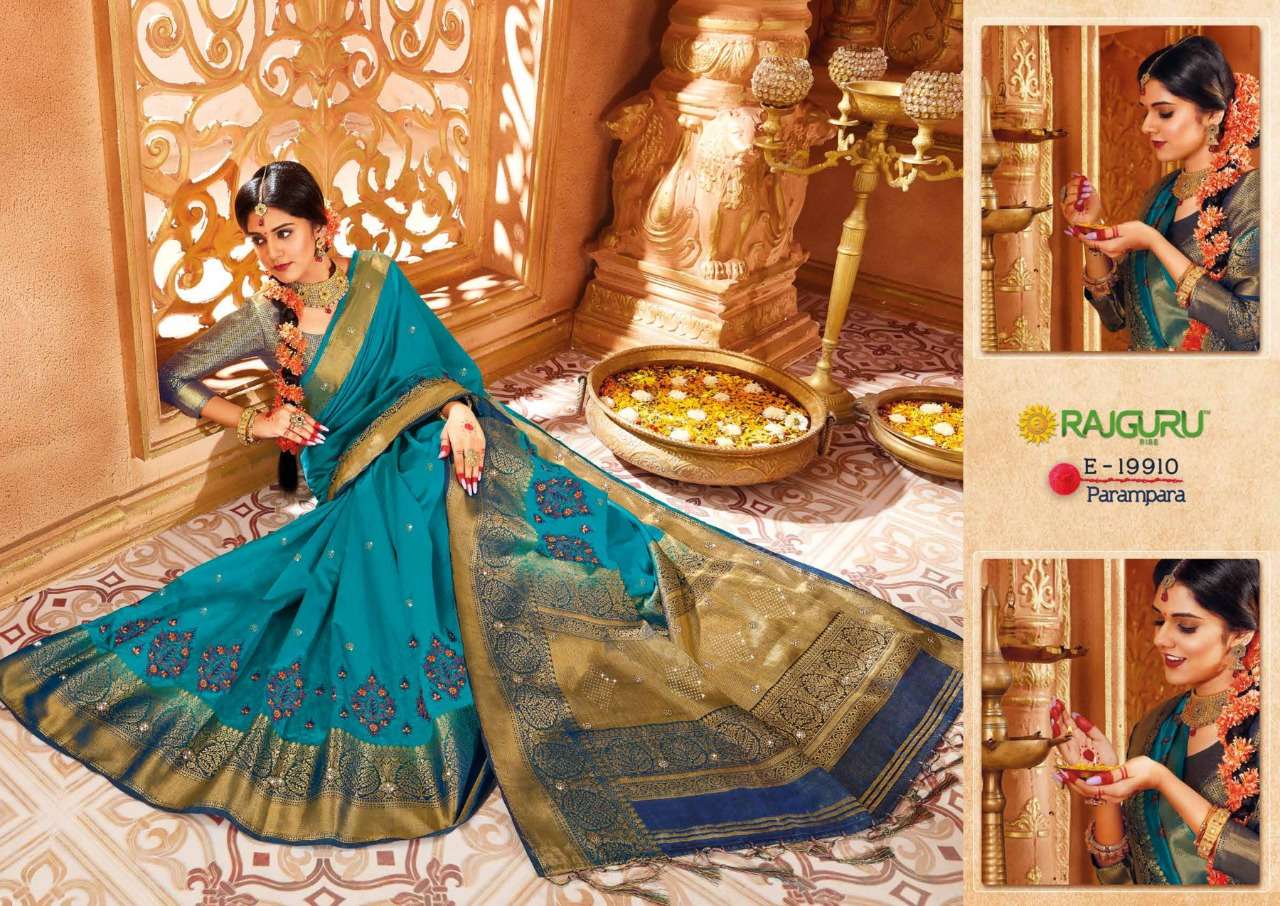 RAJGURU PRESENTS PARAMPARA SOFT RAW SILK FABRIC SAREES CATALOG WHOLESALER AND EXPORTER IN SURAT