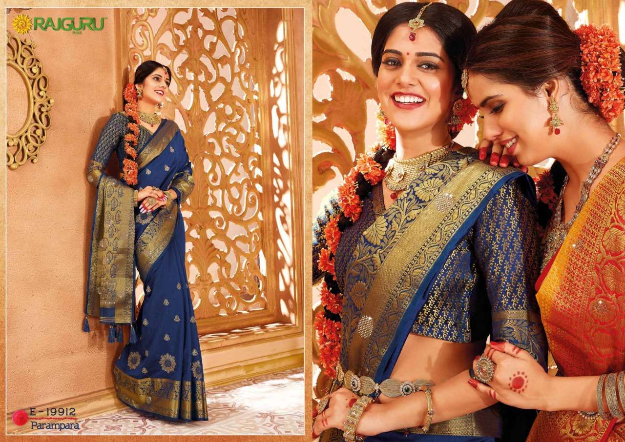RAJGURU PRESENTS PARAMPARA SOFT RAW SILK FABRIC SAREES CATALOG WHOLESALER AND EXPORTER IN SURAT