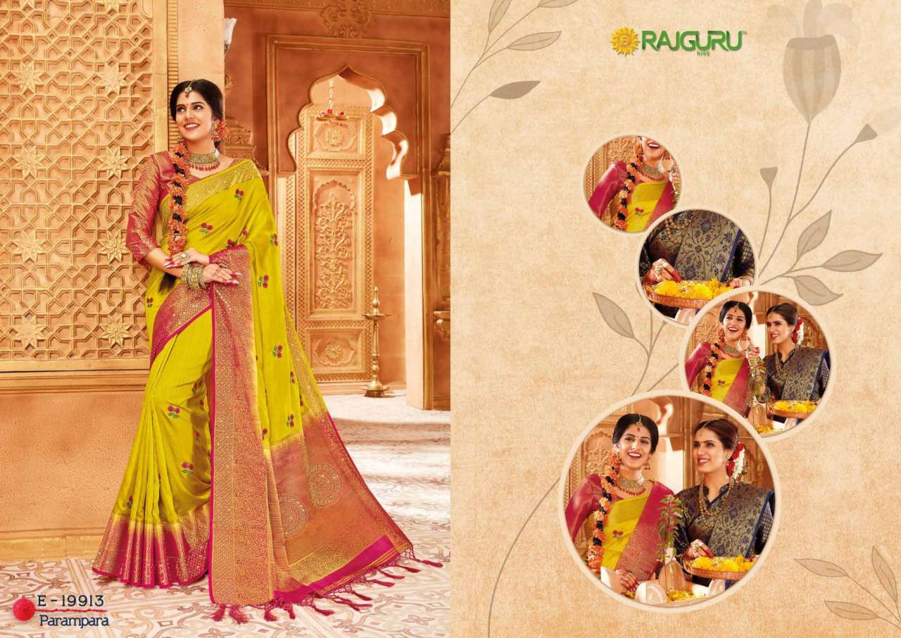 RAJGURU PRESENTS PARAMPARA SOFT RAW SILK FABRIC SAREES CATALOG WHOLESALER AND EXPORTER IN SURAT