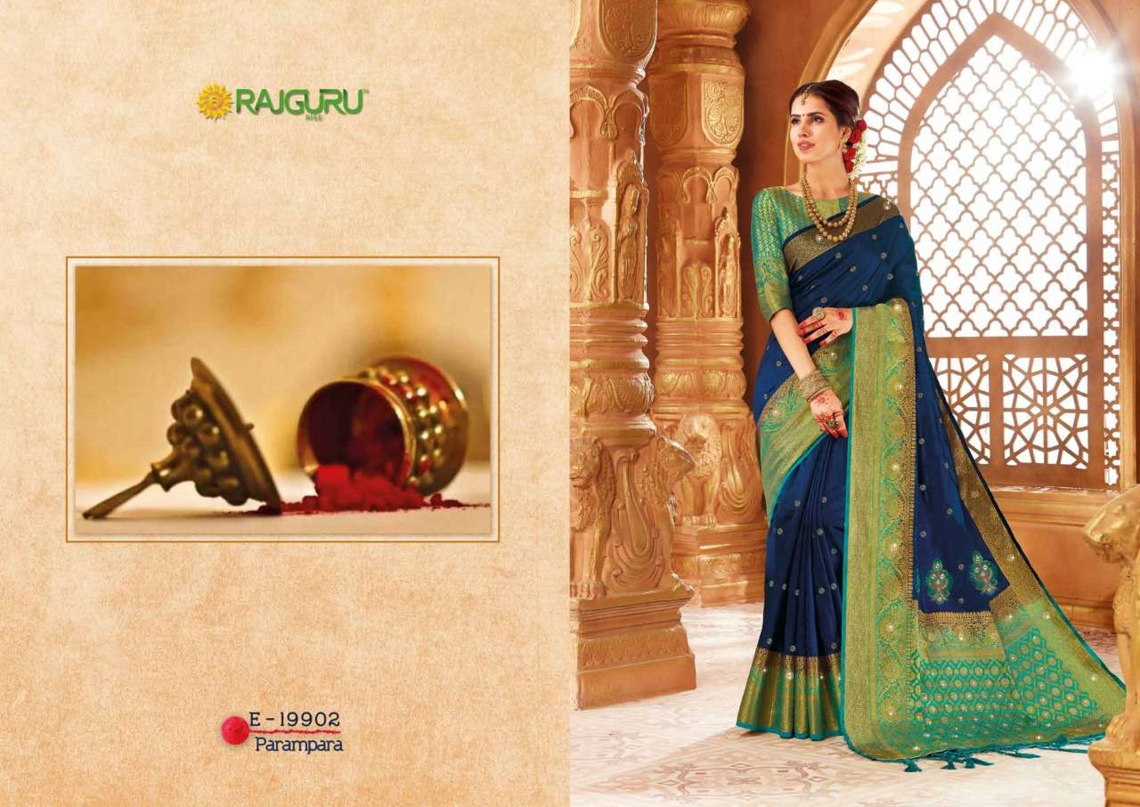 RAJGURU PRESENTS PARAMPARA SOFT RAW SILK FABRIC SAREES CATALOG WHOLESALER AND EXPORTER IN SURAT