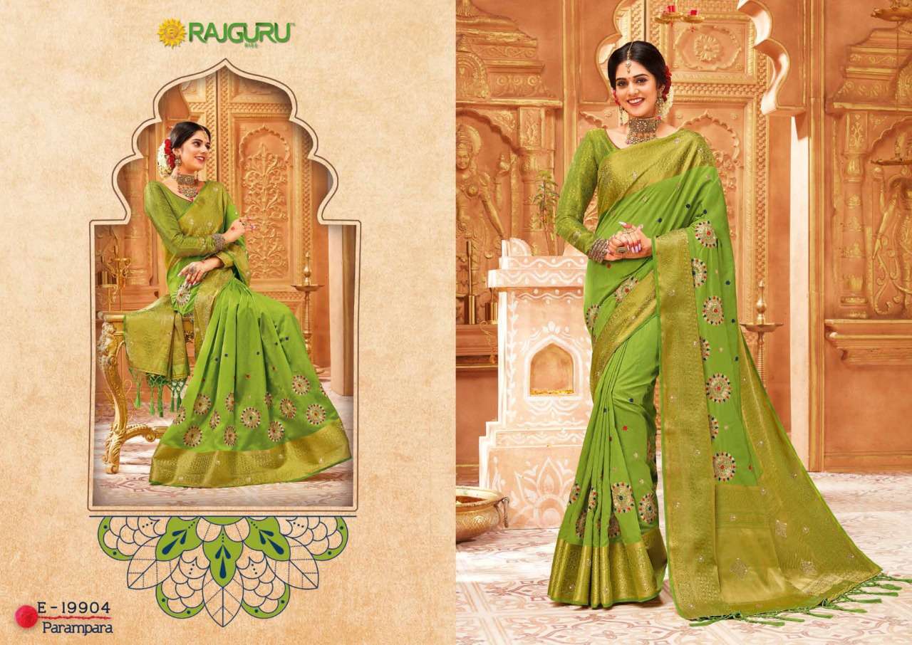 RAJGURU PRESENTS PARAMPARA SOFT RAW SILK FABRIC SAREES CATALOG WHOLESALER AND EXPORTER IN SURAT