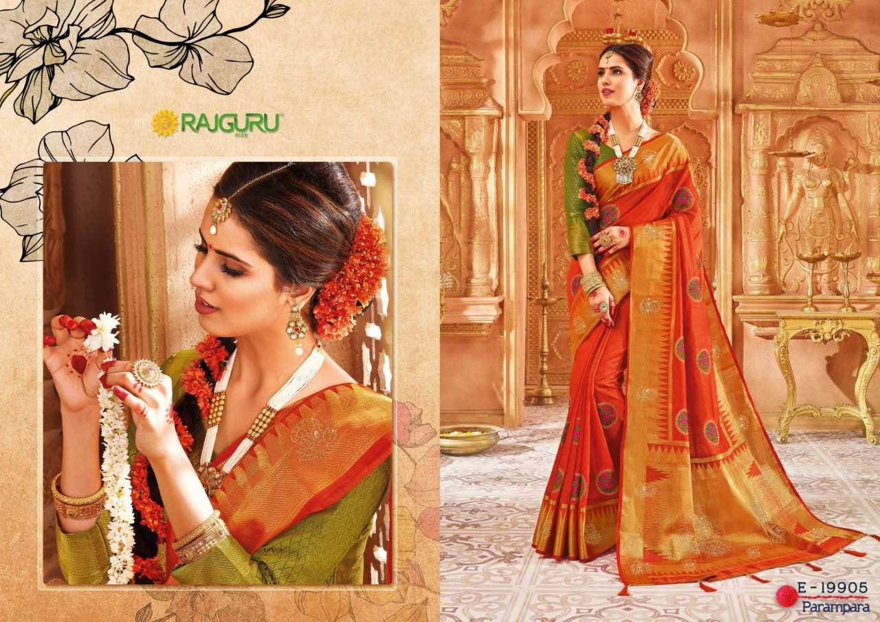 RAJGURU PRESENTS PARAMPARA SOFT RAW SILK FABRIC SAREES CATALOG WHOLESALER AND EXPORTER IN SURAT